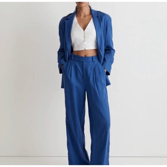 Madewell Double Breasted Crossover Blazer in 100% Linen in Bluestone Small - Picture 2 of 9